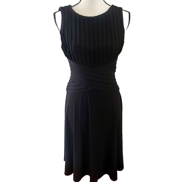 Womens Sz 6 Calvin Klein Black A Line Pleat top Wrap Waist fitn flare Sleeveless - Picture 1 of 9